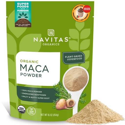 [BRSWIYQPAUCRYDA7] Navitas Organics Maca Powder – 100% Gelatinized Peruvian Maca for Smoothies, Lattes, Baking & More – Energize & Balance - USDA Organic, Non GMO, Vegan, Gluten Free - 16oz. Bag