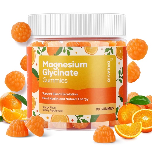 [BRSRAEIDOQJWAD3V] DREAVIO 90 Count Magnesium Glycinate Gummies w/Ashwagandha Supplement - Sugar Free Zinc Magnesium Glycinate Supplement Ashwagandha Gummies for Adults Orange Flavor