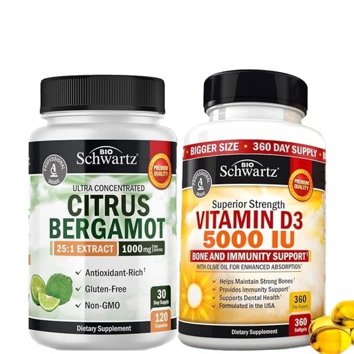[BRSRABLQOF5GC2YV] High Strength Vitamin D3 5000 IU 125 mcg (1 Year Supply) Plus 1000mg Citrus Bergamot Supplement (1 Month Supply)