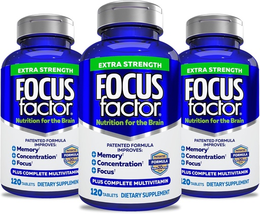 [BRSW2EIYAF5QOCDZ] Focus Factor Adults Extra Strength, 120 Count- Brain Supplement for Memory, Concentration, Focus- DMAE, Vitamin D, DHA- Brain Health Supplement – Trusted Formula- Brain Vitamins, Focus Pills (3 Pack)