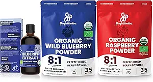 [BRSROGL5DF5AACIY] Jungle Powders Wild Bilberry Extract Organic Blueberry Powder USDA Organic Raspberry Powder Bundle Blueberries Raspberries Powdered Whole Berry for Baking Bilberry Supplement for Eyes