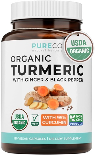 [BRSROAYBBUBBU23V] Organic Turmeric Ginger Black Pepper Supplement - High Potency Organic Turmeric Curcumin Capsules with Ginger & Black Pepper for Enhanced Benefits and Absorption - Vegan & Non-GMO (4 Month Supply)