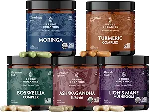 [BRSW22Y6DEBWGFDO] TRIBE ORGANICS Life Mastery Bundle – Organic KSM-66 Ashwagandha + Boswellia Complex + Curcumin C3 Complex + Organic Lions Mane + Organic Moringa