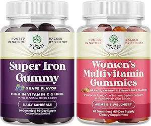 [BRSROCQ7OEDWACTH] Bundle of Extra Strength Iron Gummies for Women and Men with Vitamin C for Higher Absorption, and Delicious Daily Multivitamin for Adults Energy and Immunity - Vitamins for Women's Health and Wellness