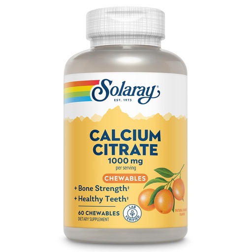 [BRSWIYQAO4FBKHDA] SOLARAY Calcium Citrate 1000mg - Chewable Calcium Supplements for Women and Men - Healthy Teeth and Bone Support - Great, Natural Orange Flavor - Vegan, Gluten Free, 60-Day Guarantee - 15 Servings