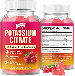 [BRSRAAT6O5YQ4CT4] Potassium Citrate Gummies 1000mg, Potassium Supplement for Adults Women & Men, Support Leg Cramps & Muscle Health, 60 Count