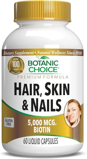 [BRSWYYIKC57B62YU] Botanic Choice Hair Skin and Nails Vitamins - Συμπλήρωμα βιοτίνης με κολλαγόνο, Βιταμίνη C, & Σιδήρου - Super Antioxidant Blend με Argan Oil & Hyaluronic Acid - 60 Υγρές κάψουλες