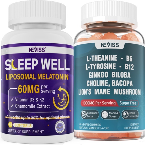 [BRSRAZA7B4ARYHI4] NEVISS L-Tyrosine Gummies & Melatonin 60mg for Adults Bundle