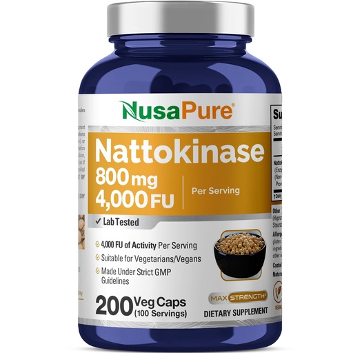 [BRSWG2QRB57BOETU] NusaPure Nattokinase 4000 FU 800mg, 200 Veggie Capsules (Vegan, Non-GMO)