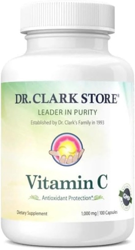 [BRSWIZQ2BQOR2DY3] Dr Clark Vitamine C Supplément 1000mg - Sans gluten, Immunity Support, Potent antioxydant, soutient la fonction cérébrale, favorise la formation et la réparation des tissus, 100 Capsules de gélatine