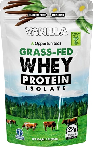 [BRSW2ZT3CF5AIGY6] Opportuniteas Grass Fed Vanilla Whey Protein Isolate Powder - 22g Протеин прах Без изкуствени подсладители, Хормон-свободни крави, Non ГМО - 1lb