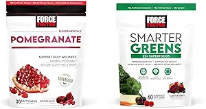 [BRSRAY33AF4BYCTF] Force Factor Pomegranate Soft Chews for Healthy Aging & Smarter Greens Superfood Chews with 25+ Superfoods, Probiotics & Prebiotic Fiber, 60 Soft Chews