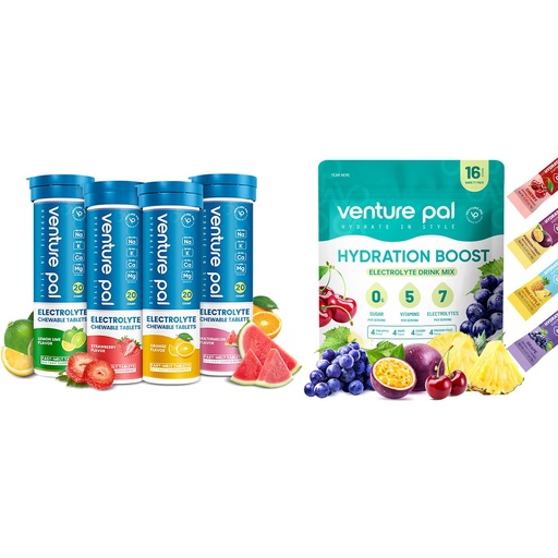 [BRSRAYIRPMFWMADG] Venture Pal Sugar Free Electrolyte Powder Packets & Chewable Fast-Melt Electrolyte Tablets, Sport Electrolyte for Running Hiking Cycling Sports Nutrition…