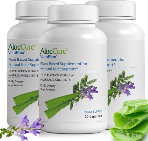 [BRSWYGTRC4ORYHQ6] AloeCure VeraFlex Natural Joint Health Supplement with USDA Organic Aloe Vera - Plant-Based Capsules to Support Joint Comfort, Mobility and Flexibility - 60 Capsules - 3-Pack
