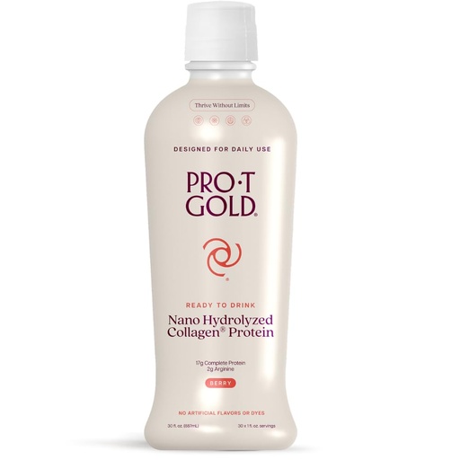 [BRSWKHYOOIEA42DV] ProT Gold Liquid Collagen Protein Shot, Support for Hair, Nails and Skin, 17g, Nano Hydrolyzed & Grass Fed Blend with Amino Acids, Gluten Free, Sugar Free, 0g Carbs, Berry, 30 FL OZ