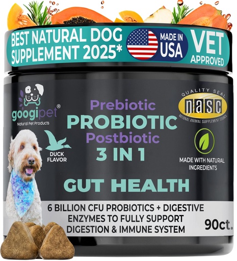 [BRSRMZQCCUFBUYD7] Googipet Probiotics for Dogs Digestive Health - Prebiotics and Probiotics Chews for Dog Yeast Infection Treatment + Digestive Enzymes - Dog Probiotics for Itchy Skin & Ears w/Papaya, Pumpkin, & Fiber