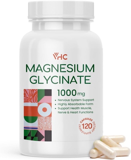 [BRSROGADOZYAI2D7] VHC Magnesium Glycinate 1000mg, High Absorption Maximum Chelated Pure Magnesium Glycinate Supplement for Women and Men, Non-GMO No Gluten, 120 Veggie Caps, Made in USA