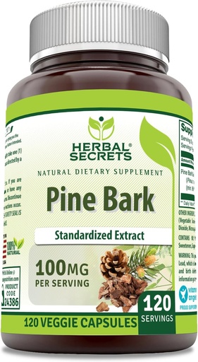[BRSRO2QYCMPAOFDZ] Herbal Secrets Pine Bark Extract Supplement TENED 100 Mg per Serving TEN 120 Veggie Capsules ← Non-GMO ANTE Gluten-Free TEN Made in USA