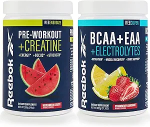 [BRSRAHQLBBYQYETK] Reebok REEEnergize & REECover Bundle | Pre-Workout + BCAA Recovery System | Watermelon Crush & Strawberry Lemonade | Train & Recover Pack