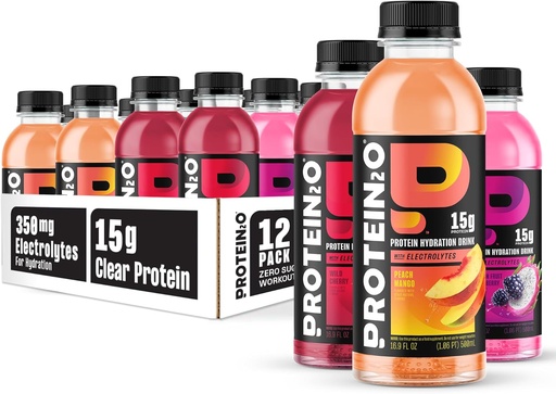 [BRSWGEALCQBQ23DV] Protein2o Hydration Drink - 2-in-1 Liquid Clear Whey Protein Isolate ja Electrolyte Drink - 15g Protein, Vitamiinit B5, B6 - Post-workout Recovery - 16,9 Fl Oz - 12 Count Flavor Fusion Variation Pack