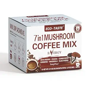 [BRSWYYD6CENBO23G] Mushroom Coffee Mix 7 in 1, TCM Designed for Energy with Reishi, Cordyceps, Chaga, Rhodiola, Ginseng, and Eleuthero Mushroom Extracts – 12 Sachets