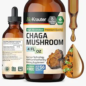 [BRSWYEI2OIFAI2DF] BIO KRAUTER Chaga Mushroom Extract - Chaga Tincture for Immune Support - Vegan, Alcohol & Sugar Free Drops 4 Fl.Oz.