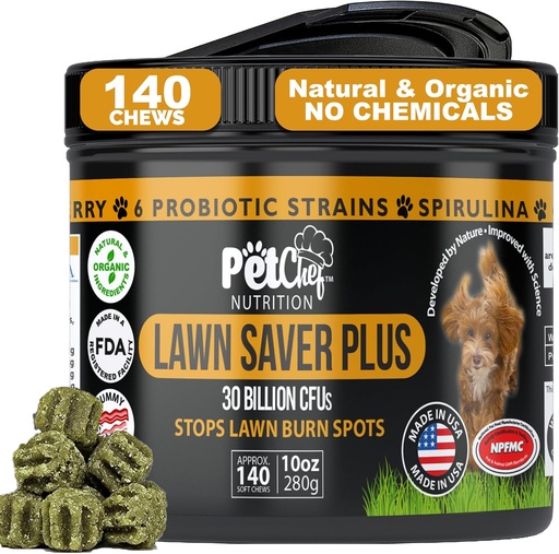 [BRSW2CQPBMFAA2T3] Pet Chef Lawn Saver, Soft Chew, Vegan Bacon! Canine Urine Yard Burn Stopper. Dog PH Urine Neutralizer. Builds Yards, Protects Plant Damage and Helps Grow Back Yards. Prevents Yard Pee Damage