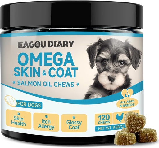 [BRSRAHQBOIFWYDY7] EagouDiary Salmon Oil Chews for Dogs,Omega 3 Skin & Coat Supplement for Dogs with EPA & DHA Fatty Acids,Angelica, Methionine,Vitamins,Minerals for Itchy Skin & Allergy Relief (120Ct)