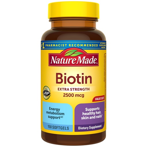 [BRSWIFQ2OYFRG3A7] Nature Made Biotin 2500 mcg Extra Strength, Biotin Supplements Support Healthy Hair Skin & Nails, 150 Softgels, 150 Day Supply