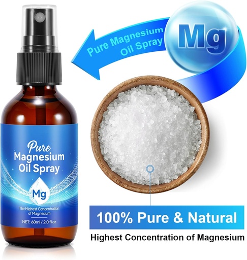 [BRSRAYDRDJ6Q23TF] Magnesium Spray, 100% Pure & Organic Natural Magnesium Oil Spray for Feet in Glass Bottle, Easy to Absorb & Use