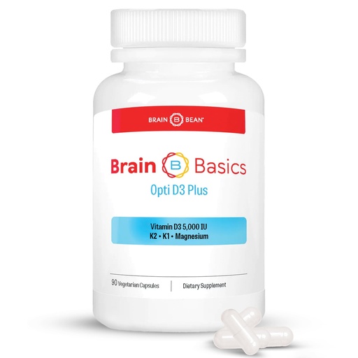 [BRSWYBIQA4PRYFI3] Brain Basic Opti D3 Plus - Vitamin D3 5000 IU with K1, K2, and Magnesium - Brain Support Supplement for Mood, Mind, Memory - Bone, Muscle, and Immune Health - Gluten Free, Soy Free, and Dairy Free