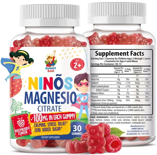 [BRSROAQEPIIRMADH] Magnesium Gummies for Kids & Adults - 100mg - Calm Magnesium Chews - Magnesium Citrate Chewable Supplement for Mood & Muscle Support - Citrato de Magnesio para Niños - 30 Gummies