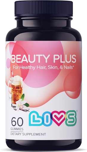 [BRSWYADRCUMRAHTU] LIVS Beauty Plus Gummy Vitaminas - Biotin Gummies for Hair, Skin and Nails peru Natural, Gluten-Free, Non-GMO Beauty Supplement with Vitamin A, C, E, B12, D3, Zinc &amp; More - Cream Soda Flavor - 60 Ct