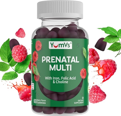 [BRSRAFL7DJ7QOEL4] YumVs Prenatal Gummies sievietēm - Prenatal Vitamīni sievietēm ar folijskābi, dzelzi un holīnu - Veģetārietis un košera Grūtniecība Vitamīni - Sievietes Prenatāli Multivitamīni ar A C D3 E B6 B12 (60 Grāfs)