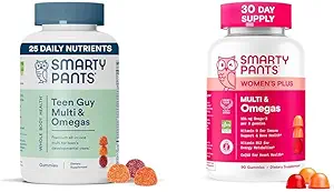 [BRSRAHQKBYOQEF3J] SmartyPants Women's and Teen Guy Multivitamin Gummies Bundle: Omega 3 (DHA/EPA), Methylfolate, CoQ10, Vitamin D3, C, Vitamin B12, B6, Vitamin A, K & Zinc, Gluten Free (30 Day Supply)