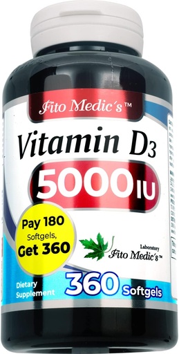 [BRSRMBQHORYWGETV] FITO MEDIC'S Lab - Vitamin d - 5000 IU of - Vitamin d3-360 Softgels - Vitamin d3 5000 iu - for Bone, Teeth, Muscle and Immune Health Support, Ultra high Absorption, vitamina d3.