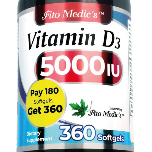 [BRSRMBQHORYWGETV] FITO MEDIC'S Lab - Vitamin d - 5000 IU of - Vitamin d3-360 Softgels - Vitamin d3 5000 iu - for Bone, Teeth, Muscle and Immune Health Support, Ultra high Absorption, vitamina d3.