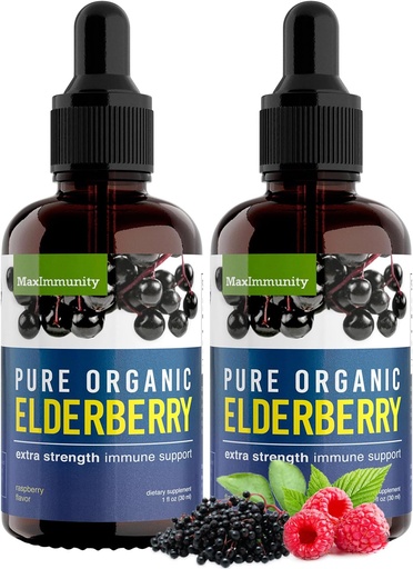 [BRSWYZAEAAOWEH3D] Organic Elderberry Sydress, 60 Day Supply, Black Liquid Drops for Immune Support, Sambucus Elderberry Symple - Liquid Extract Drops for Kids & Surfast - Extra Strength (2 Pack)