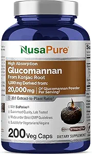 [BRSRMC32CJ6GMALP] NusaPure Glucomannan 20,000 mg per Serving 200 VCaps (20:1 Extract, BioPerine Non-GMO, Vegan) Konjac Root