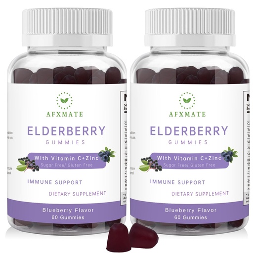 [BRSW22QCCQMGC33A] AFXMATE Sambucus Elderberry Gummies, Black Elderberry Gummy with Zinc and Vitamin C for Adults, Sugar Free Kids Multivitamin Gummies Immune Support* Supplement (2 Pack)