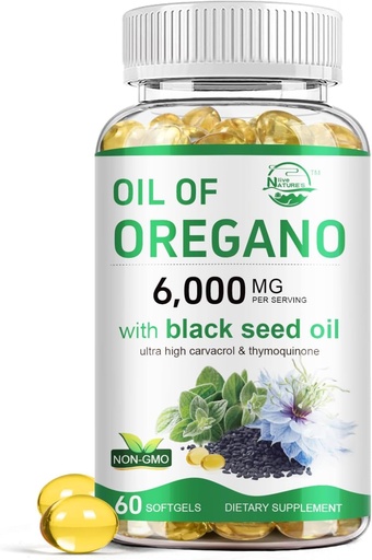 [BRSRAFIFOUJRAALJ] Nature's live Oil of Oregano with Black Seed Oil, 2 in 1 Oregano Supplement for Immune Health, Retains High Concentrated Carvacrol & Thymoquinone, Non-GMO, 60 Softgels, 1 Pack