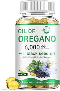 [BRSRAFIFOUJRAALJ] Nature's live Oil of Oregano with Black Seed Oil, 2 in 1 Oregano Supplement for Immune Health, Retains High Concentrated Carvacrol & Thymoquinone, Non-GMO, 60 Softgels, 1 Pack