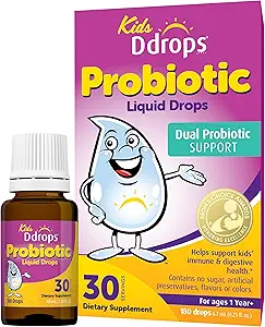 [BRSROBDQAR7GKF37] Ddrops Kids Probiotic Liquid Drops, Dual Probiotic Support, Helps Support Kids' Immune and Digestive Health, 30 Servings