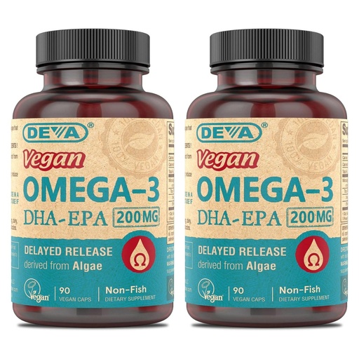 [BRSROBD4DJYBYC3H] DEVA Vegan Omega-3 DHA- EPA, z Micro Algae, Opóźnione uwolnienie, 90 Kapsułek wegańskich (opakowanie po 2)