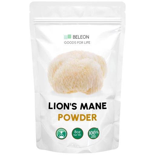 [BRSROCA2OF6BSEL3] Lions Mane Powder 8 oz - Pure Lion's Mane Mushroom Supplement with Antioxidants, Vegan Powder