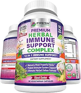 [BRSWYZAKPMHQYYI3] Immune Support Herbal Supplement - 12 in 1 Daily Immune Defense Booster - Garlic, Ginger, Elderberry, Holy Basil, Green Tea Extract, Milk Thistle, Mushroom & Panax Ginseng - 90 Vegan Capsules Pills