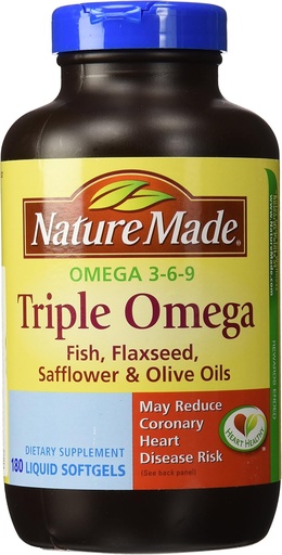 [BRSWIYYMAAIWOYLU] Nature Made Triple Omega 3 6 9 - Fish, Flaxseed, Safflower & Olive Oils - 180 Softgels