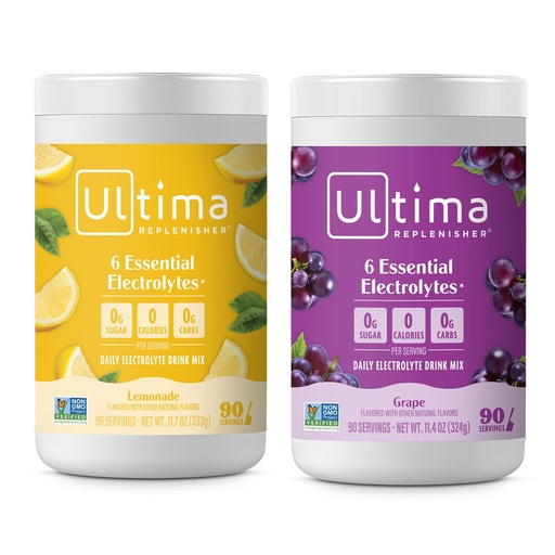 [BRSRMHY2O57RQYLB] Ultima Replenisher Electrolyte Powder Drink Mix Bundle – Sugar Free – Lemonade and Grape, 90 Servings – Hydration Powder - 6 Key Electrolytes and Trace Minerals – Keto Friendly, Non-GMO