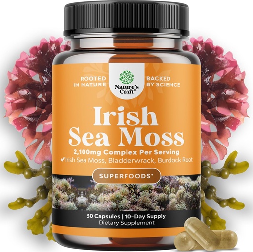 [BRSRMCQFCMBR4CLV] Capsules de mousse de mer Irlandais bio - Capsules de mousse de mer et Bladderwrack avec burdock Root Superfood Blend pour Immune Soutien Santé cardiaque Fertilité Joint Santé et Thyroïde Soutien pour les femmes et les hommes