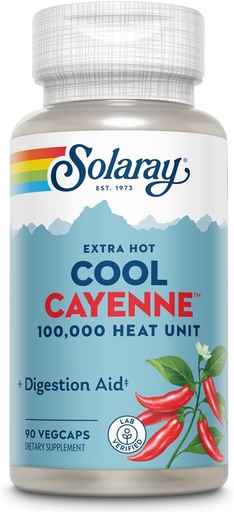 [BRSWIYQAO4FBKYA7] SOLARAY Extra Hot Cool Cayenne 100.000 HU - Tradisjonell folkemedisin og Digestionshjelp - Bio-Cool Prosess - Lab Verifisert, GMP Facility, 60-dagers garanti - 45 Services, 90 Vegkaps